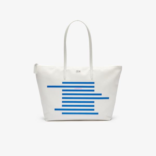 Lacoste L.12.12 Nautical Stripes Large Coated Canvas Tote Bag Dámské - Taška Bílé / Blankyt | CZ-R2f